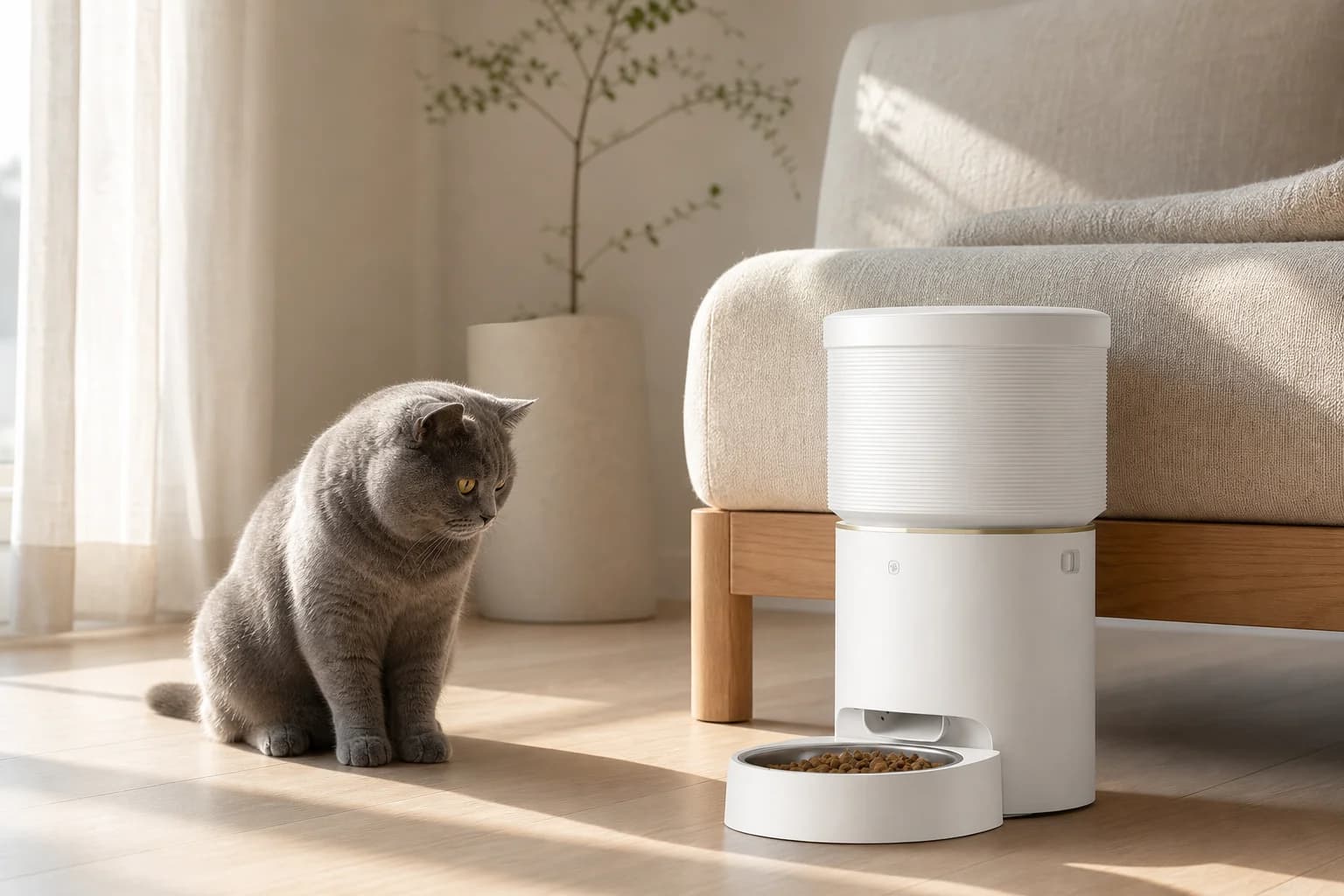 A Parveja feeder in a calm, sunlit home